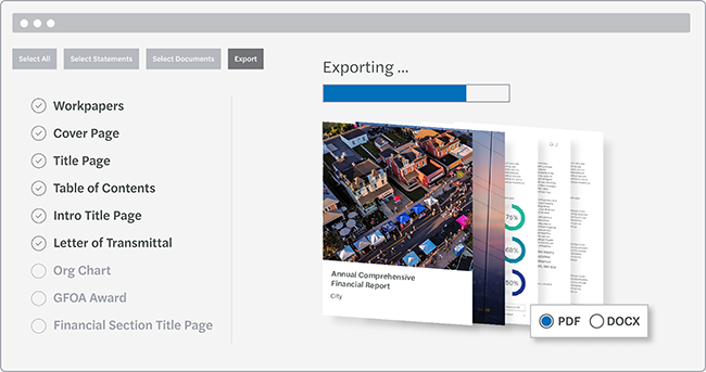 Mockup of publishing different formats using The Reporting Solution.