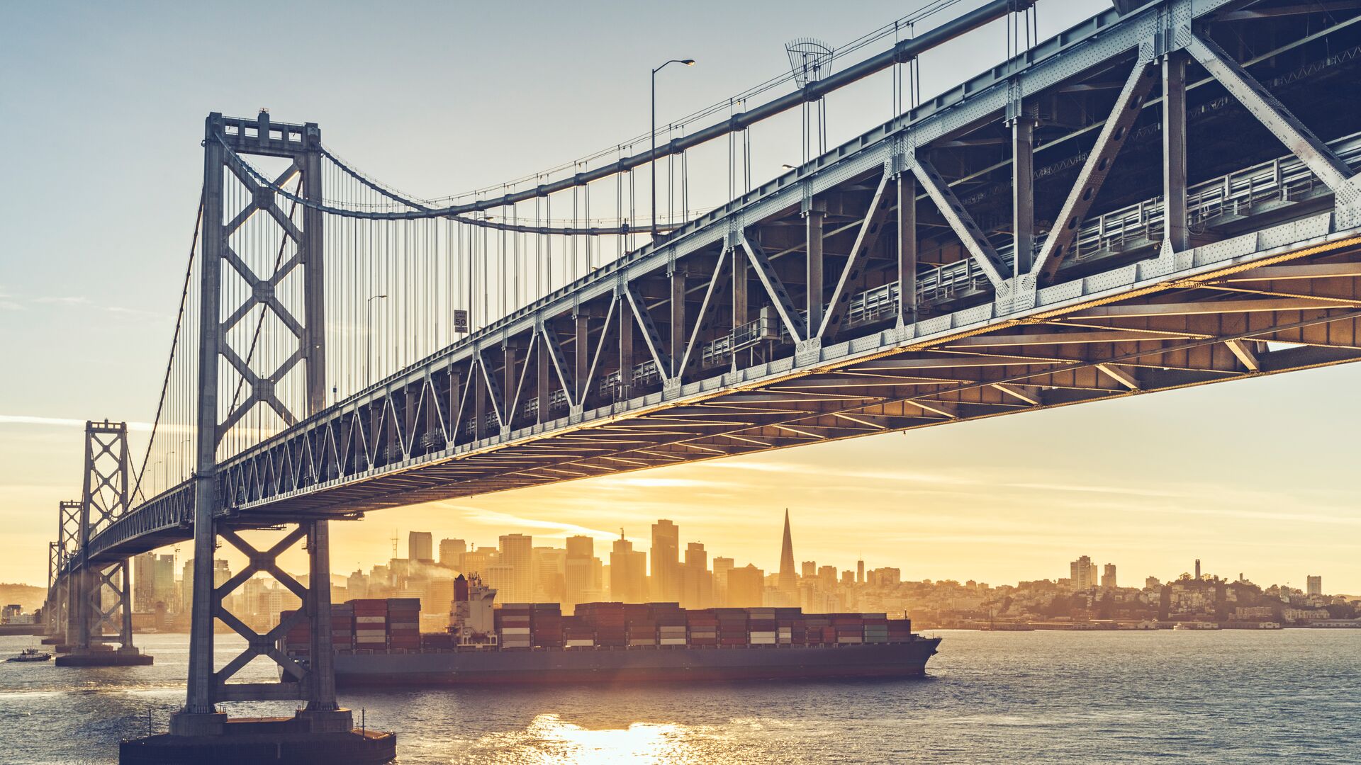 Incomplete suspension bridge under construction.