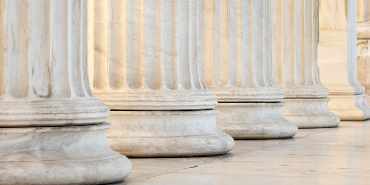 A close up of the columns at the U.S. Capitol building in Washington, D.C.