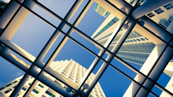 Skyscraper in the financial district of Miami, Florida, USA.