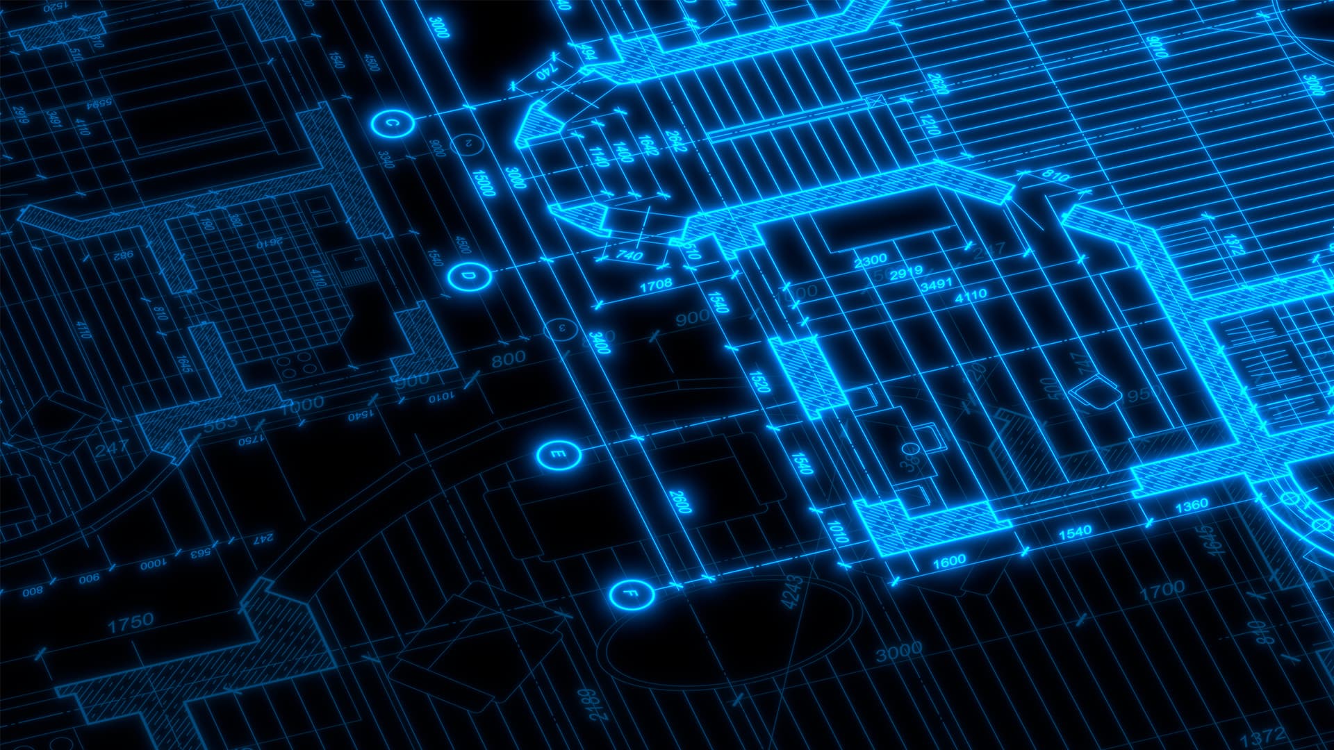 Architecture blueprint on digital lcd display with reflection.