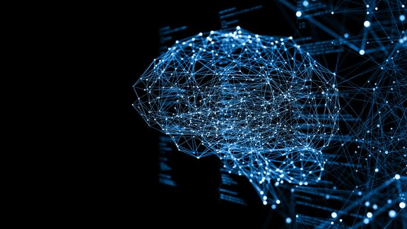 Digital background depicting innovative technologies in (AI) artificial systems, neural interfaces and internet machine learning technologies.