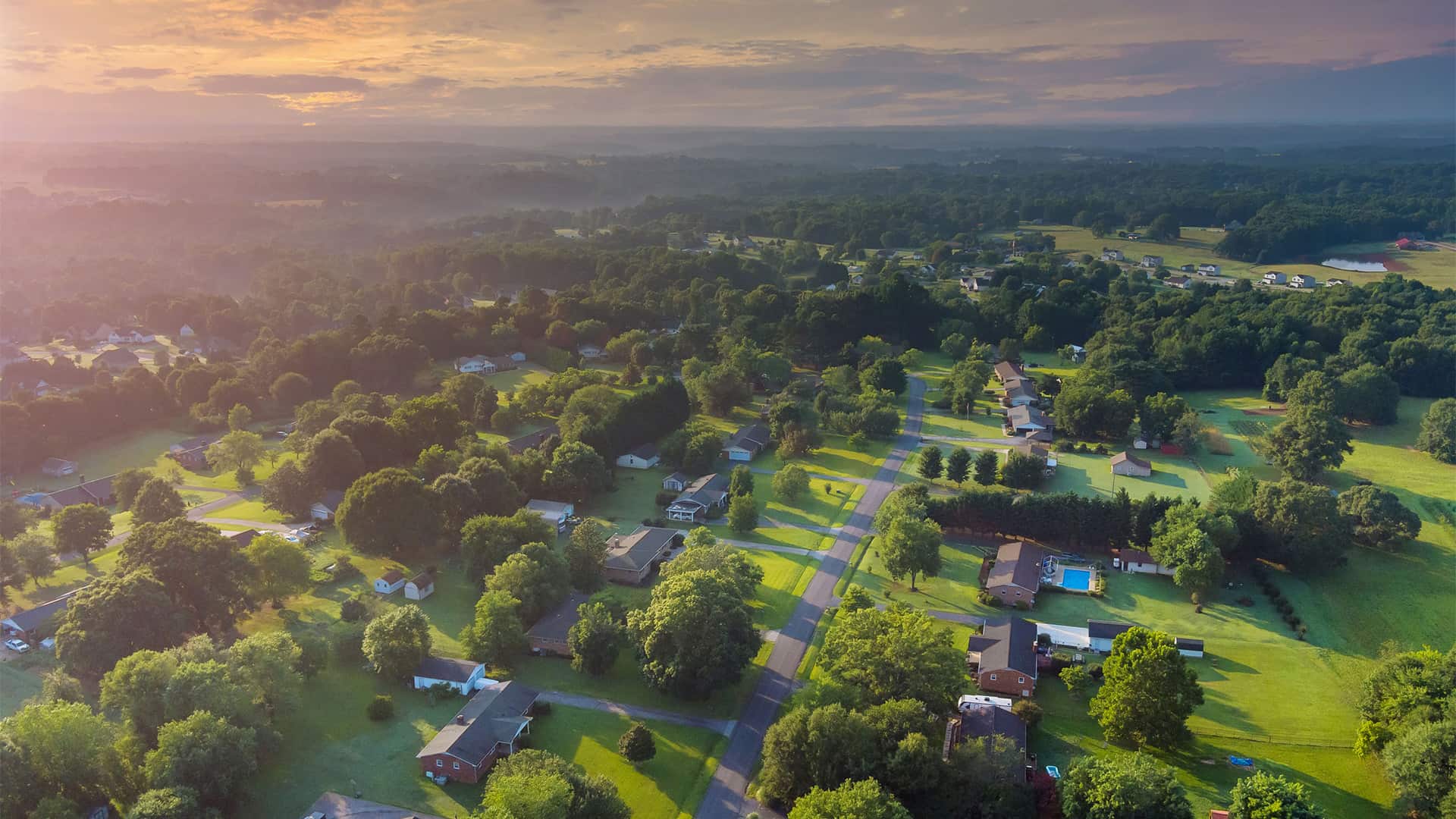An aerial image of a small town.