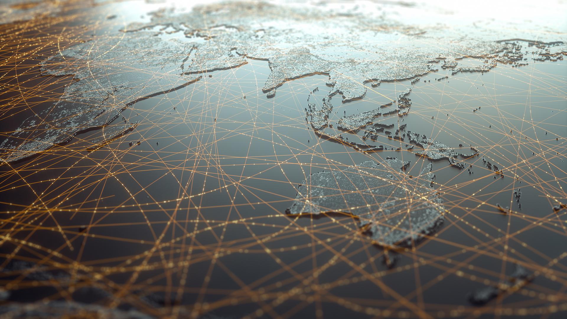 map of the world with gold threads