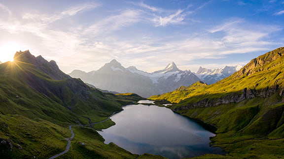 Bachalpsee lake at dawn, Bernese Oberland, Switzerland 