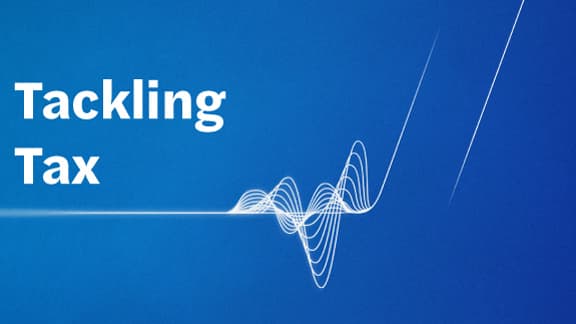 Tacklilng Tax Soundwaves on blue background
