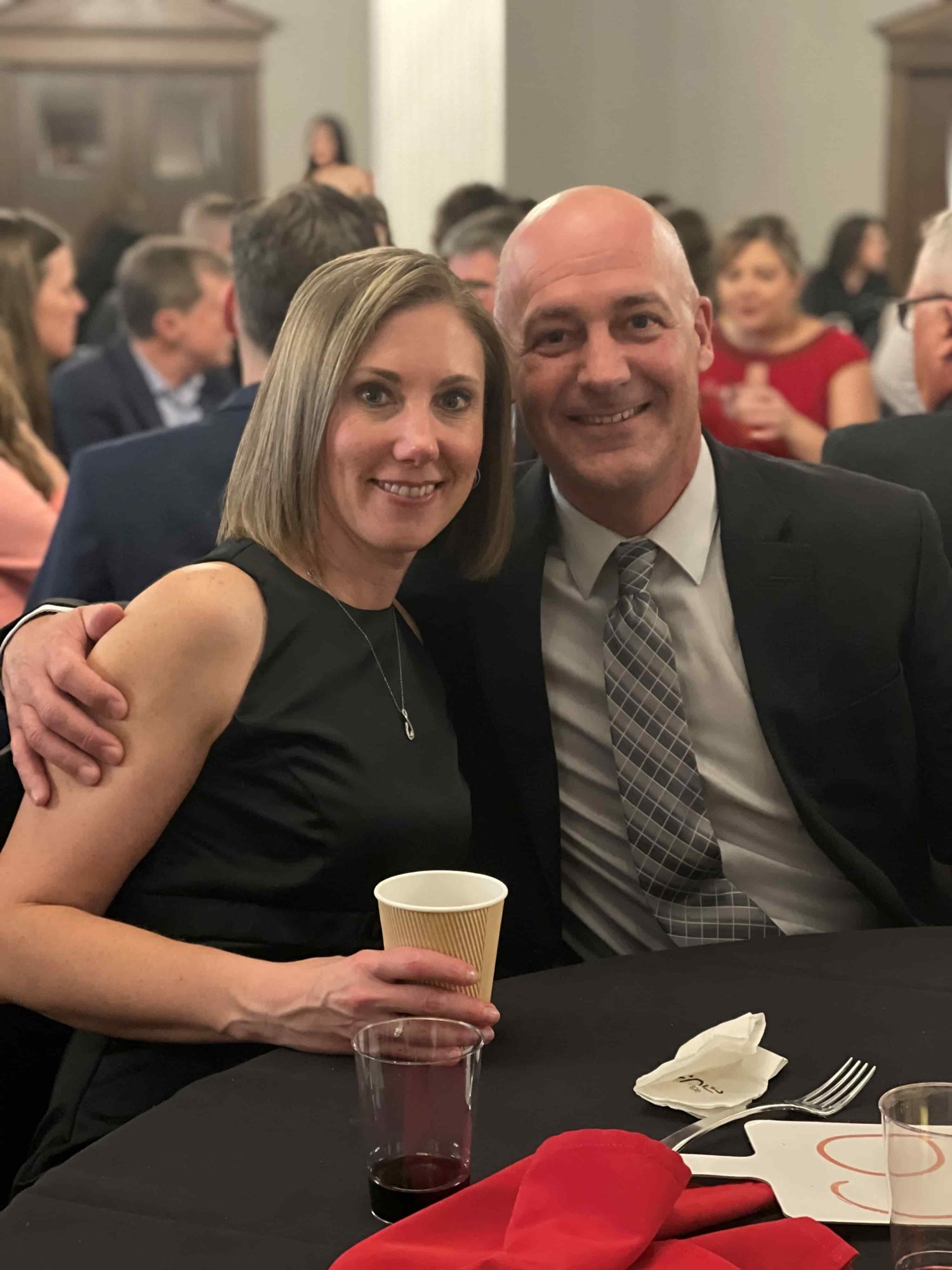 Kim Keller and her husband at a nice dinner.