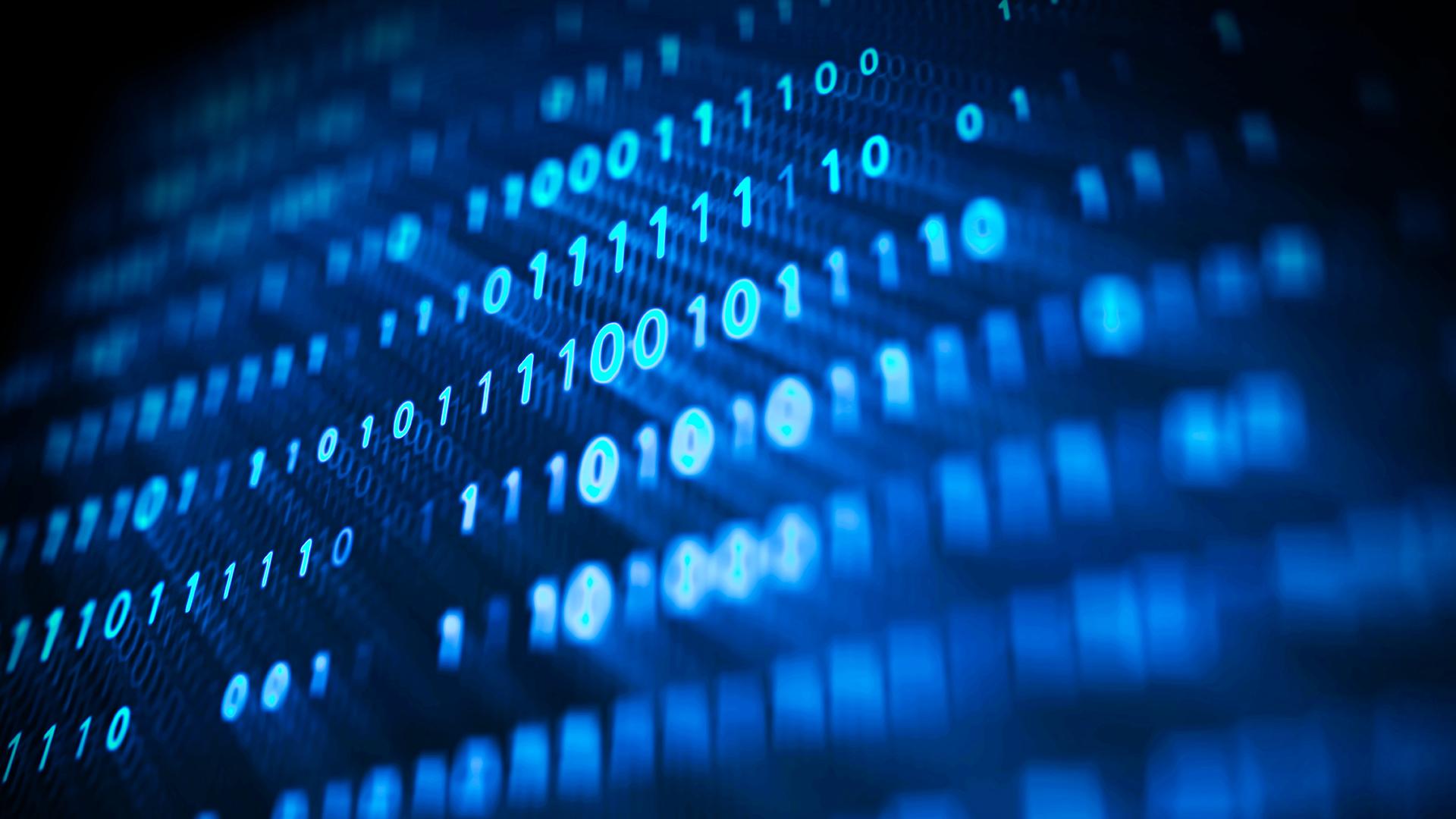 Blue 3D Binary Code on Digital Screen