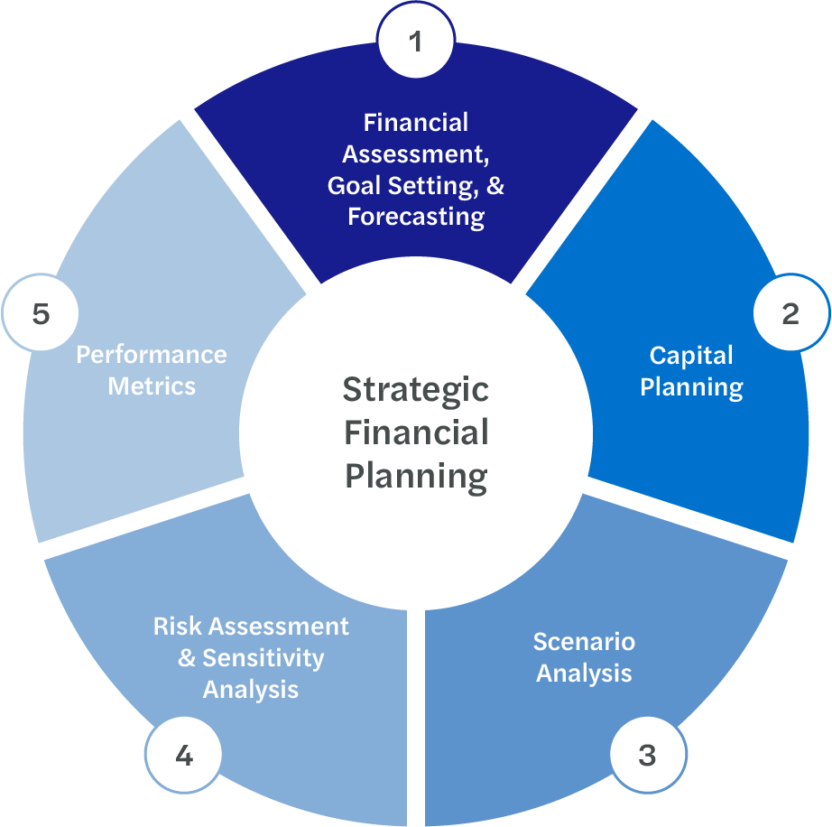 This graphic details the five elements of strategic financial planning.