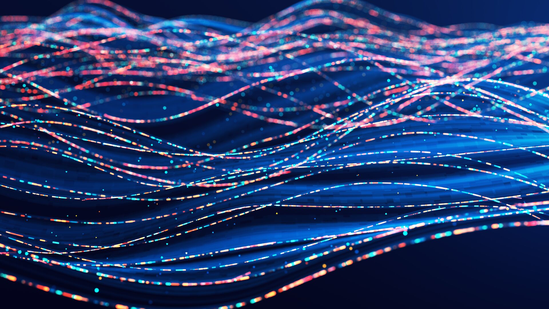Abstract image of internet connection and a flowing data on a dark blue background.
