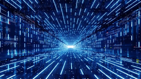 A digitally generated rectangular shaped data tunnel.