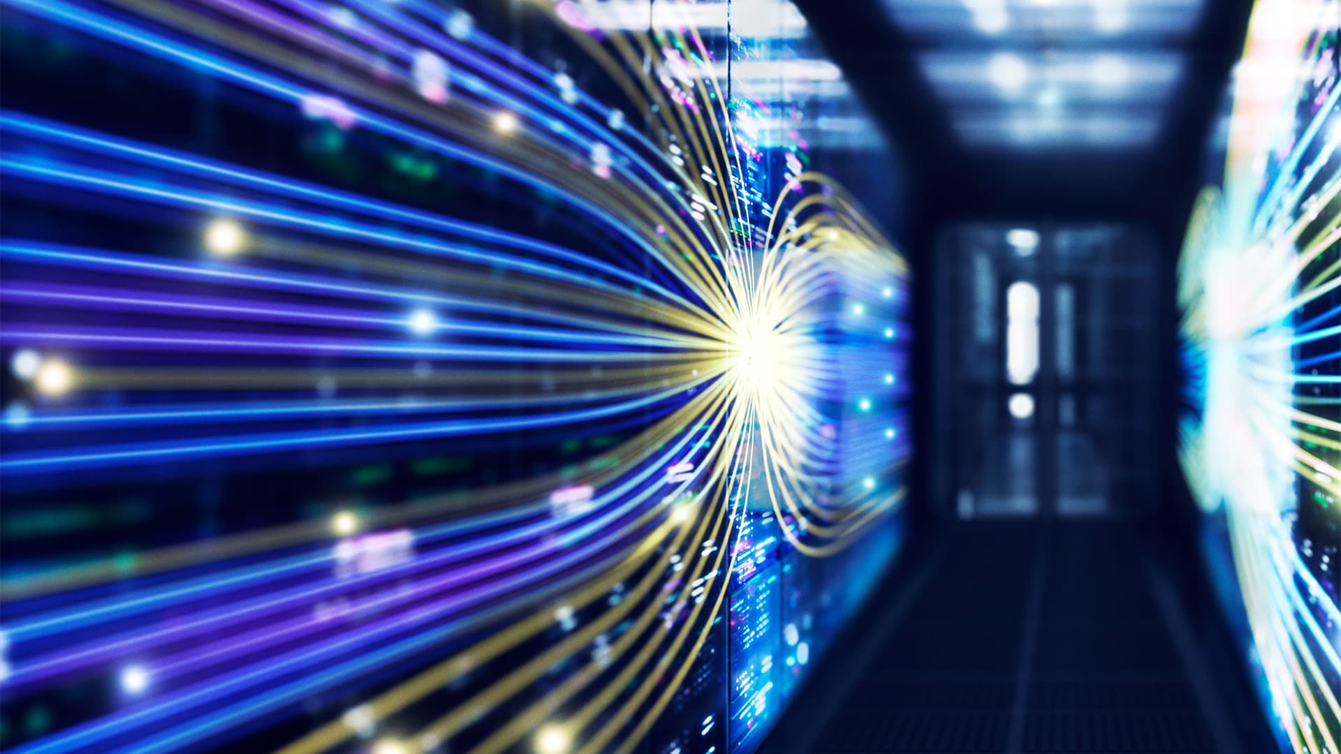 The inside of a data center that is showing flowing lines.