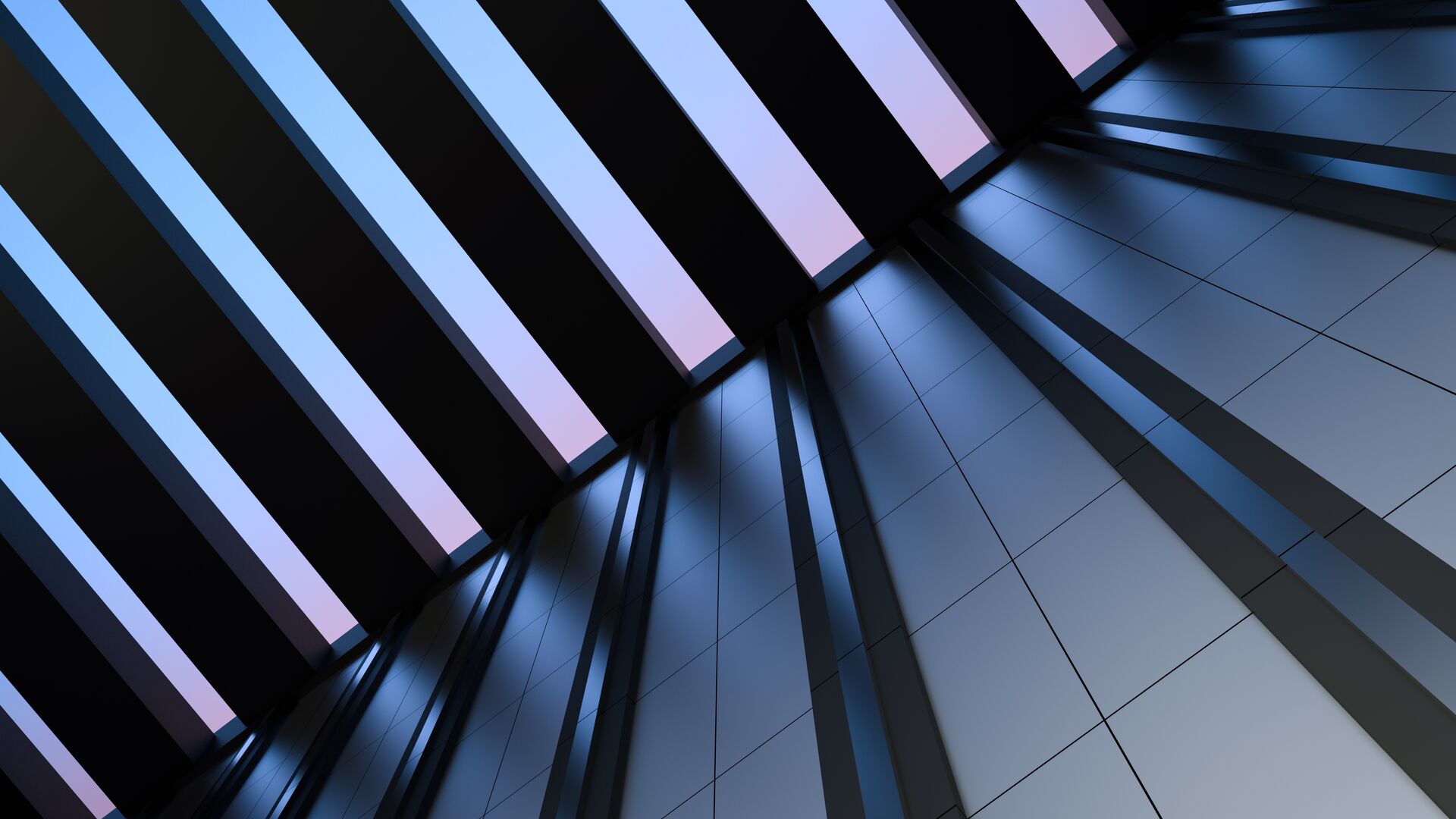 Wall of building, modern architecture with metal elements, building with transparent ceiling.