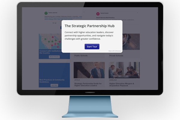 Image of computer with pop-up window invitation to start tour of the Strategic Partnership Hub