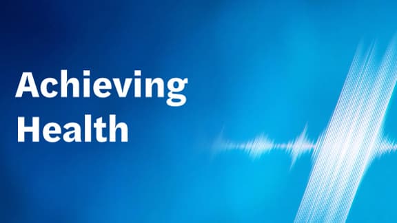 Achieving Health blue background with soundwaves
