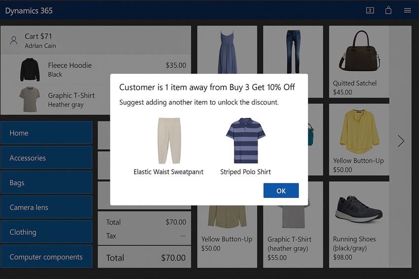An example of a customers cart with a promotion pop up for buy 3 get 10% off discount.