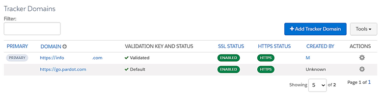 Here is an example of a Tracker Domain on the Domain Management page.