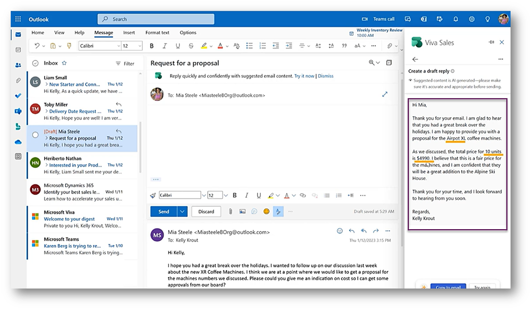 Viva Sales Outlook Request for a Proposal