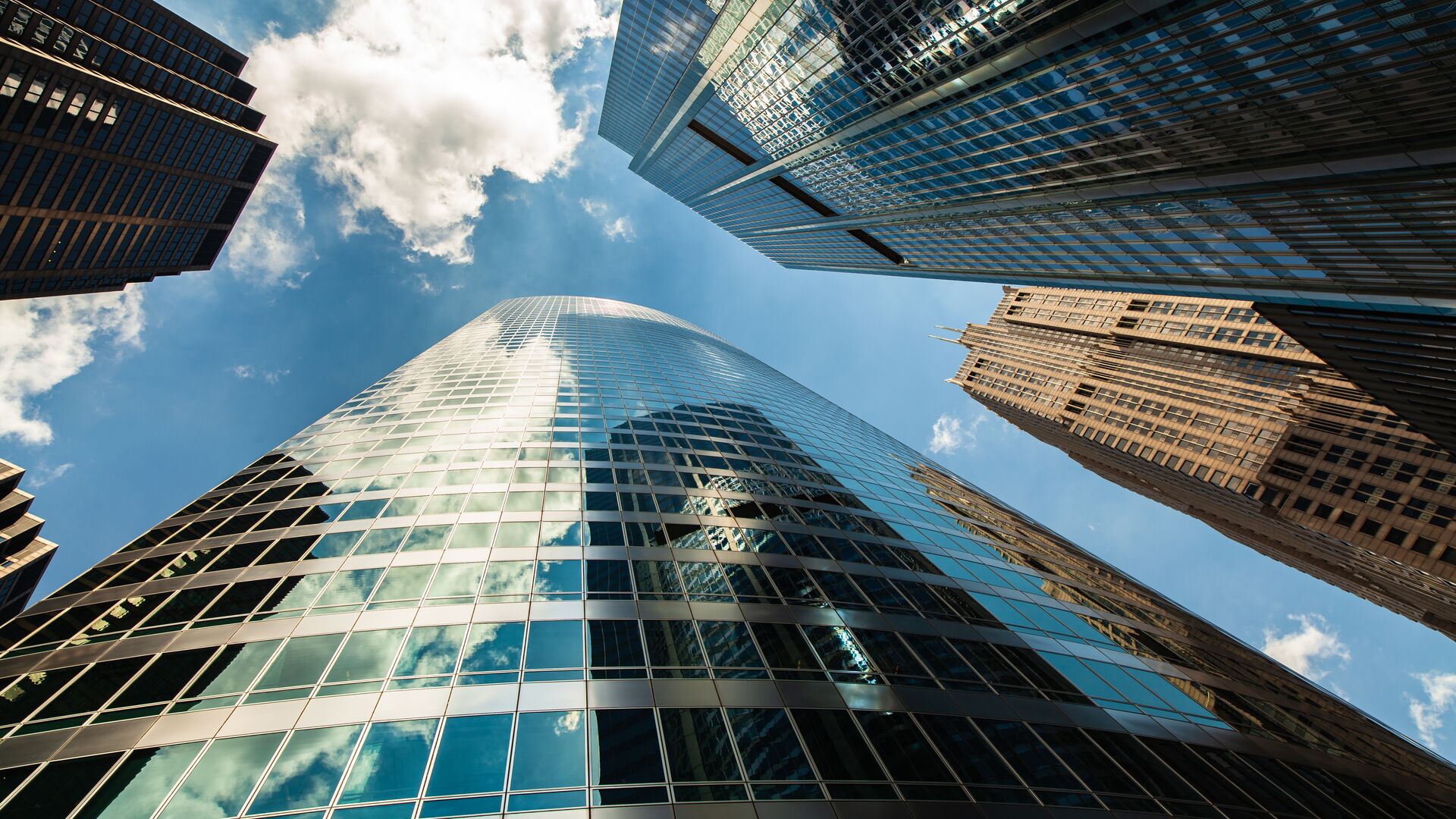 Looking up at sky scrapers in Chicago, IL.