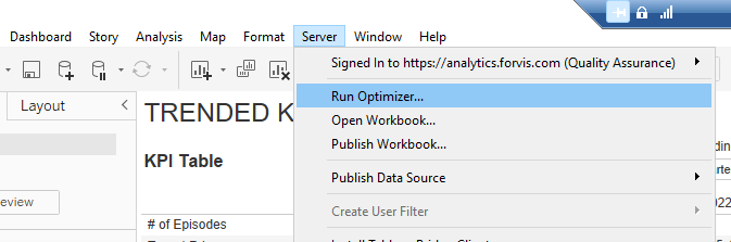 How Run Optimizer can be accessed by clicking on the Server menu.