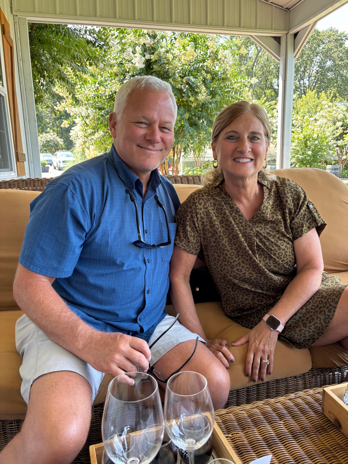 Lori Haley sits with her husband.